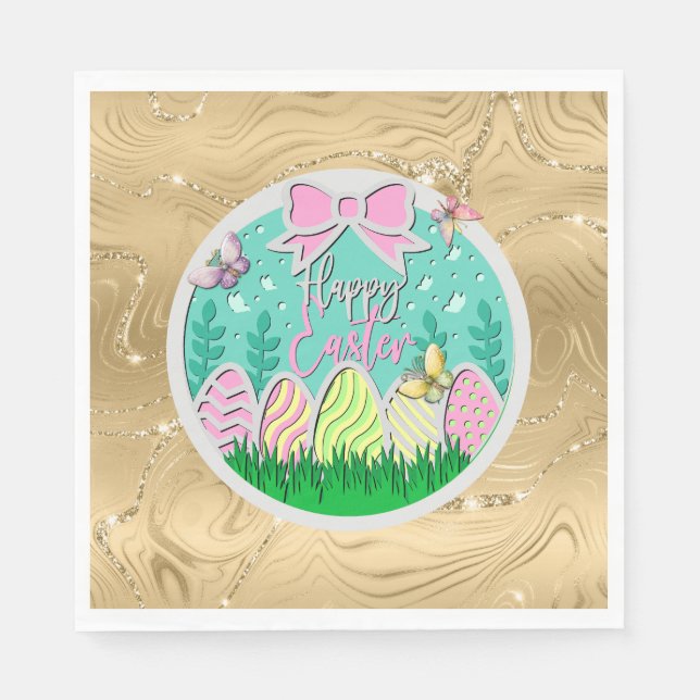 Cute Easter Egg Hunt and Colourful Butterflies Napkin (Front)