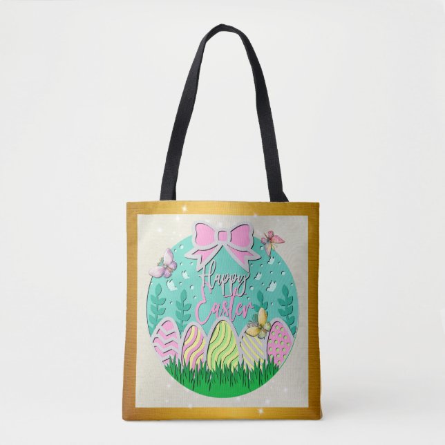 Cute Easter Egg Hunt and Colourful Butterflies Tote Bag (Front)