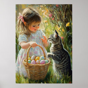 Cute Easter Egg Hunt with Kitten Poster
