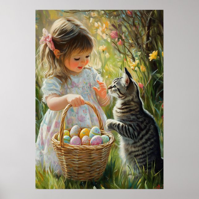 Cute Easter Egg Hunt with Kitten Poster (Front)
