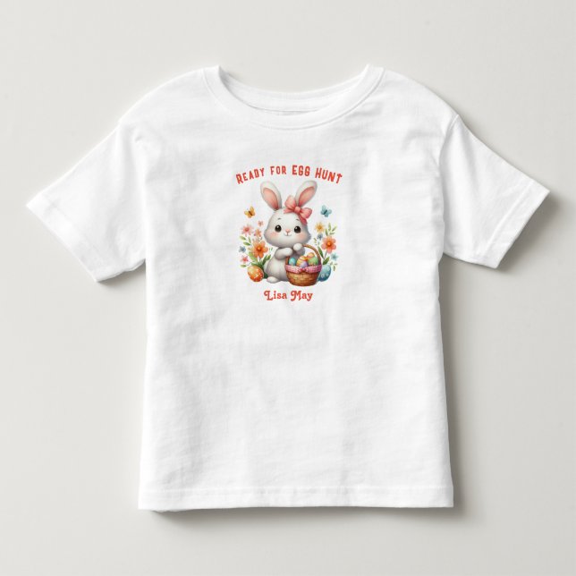 Cute Easter Egg Hunter bunny personalised T-Shirt (Front)