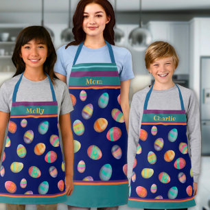 Cute Easter Egg Pattern Blue Custom Name Apron