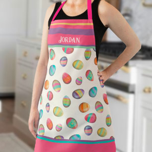 Cute Easter Egg Pattern Pastel Custom Name Apron