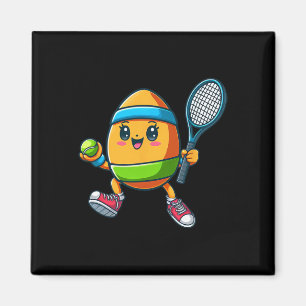 Cute Easter Egg Tennis Player Design Cartoon  Magnet