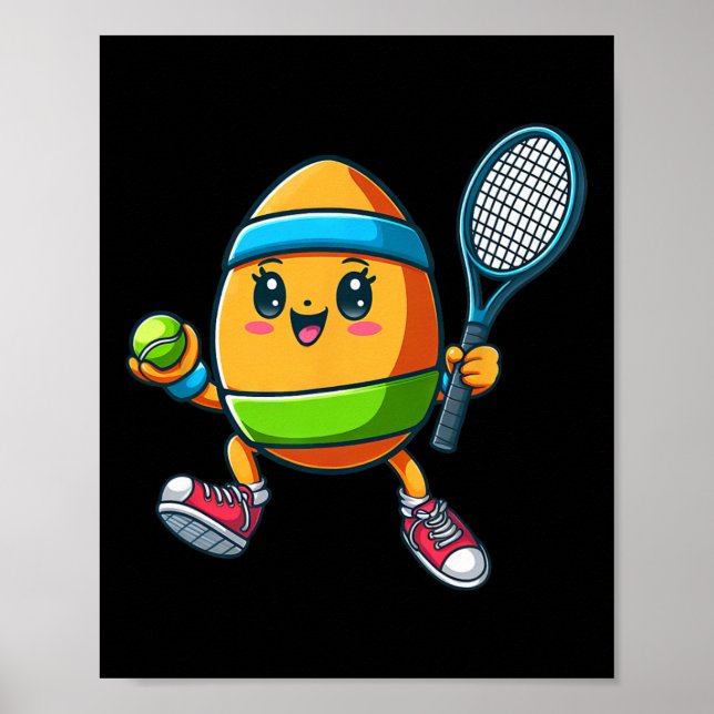 Cute Easter Egg Tennis Player Design Cartoon  Poster (Front)