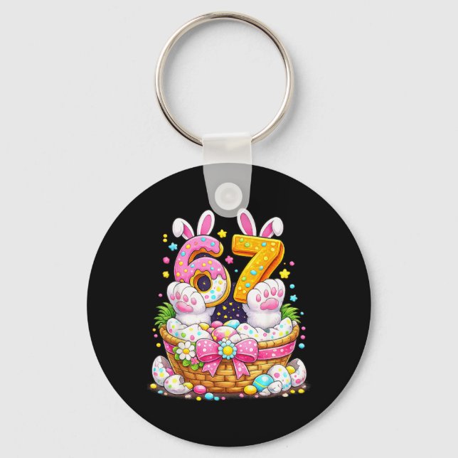 Cute Easter Eggs 67 Bunny Ears Candy Six Seven 6 7 Key Ring (Front)