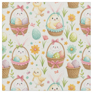 Cute Easter Eggs & Baby Bunnies Spring Floral Art Fabric