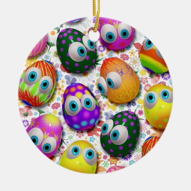 Cute Easter Eggs Cartoon Ornament (Front)