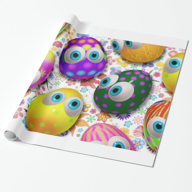 Cute Easter Eggs Cartoon Wrapping_paper Wrapping Paper (Unrolled)