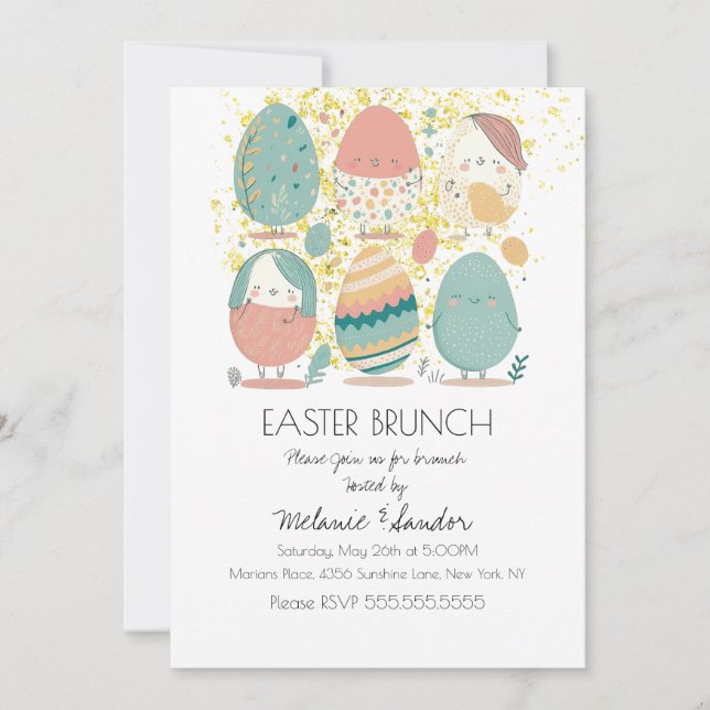 Cute Easter Eggs Dinner Brunch  Invitation (Front)