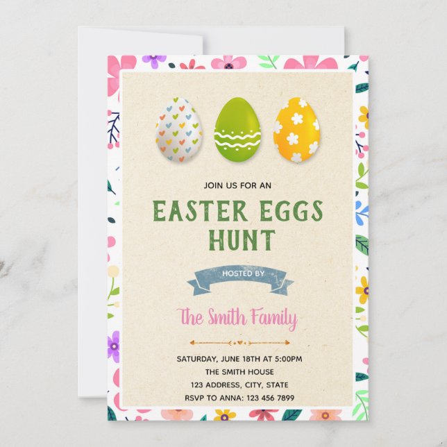 Cute easter eggs party invitation (Front)