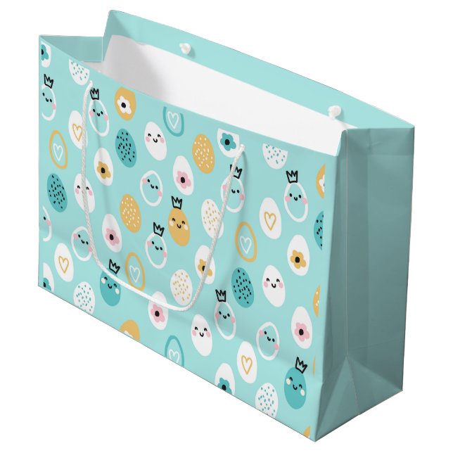 Cute Easter Eggs Pattern Kawaii Pastel Eggs  Large Gift Bag (Front Angled)