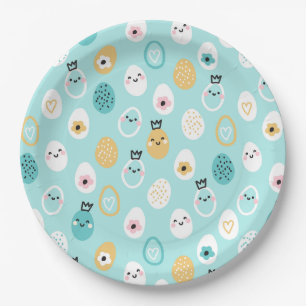 Cute Easter Eggs Pattern Kawaii Pastel Eggs Paper Plate