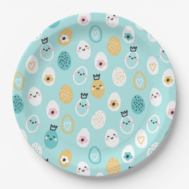 Cute Easter Eggs Pattern Kawaii Pastel Eggs  Paper Plate (Front)