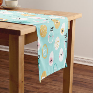 Cute Easter Eggs Pattern Kawaii Pastel Eggs Short Table Runner