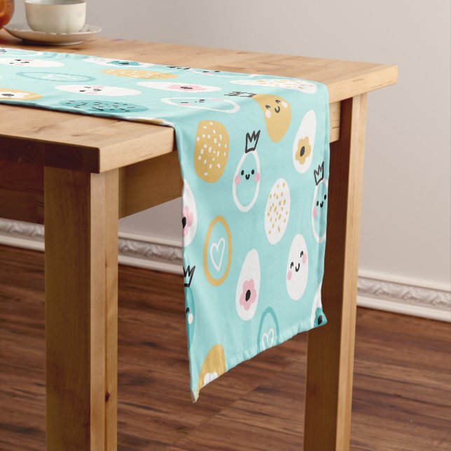 Cute Easter Eggs Pattern Kawaii Pastel Eggs  Short Table Runner (In Situ)