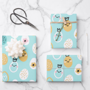 Cute Easter Eggs Pattern Kawaii Pastel Eggs  Wrapping Paper Sheet