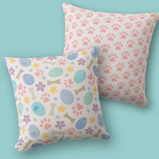 Cute Easter eggs Paw print Pastel colours Dog love Cushion