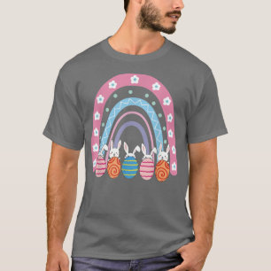 Cute Easter Eggs Pink Rainbow Bunny Happy Easter D T-Shirt