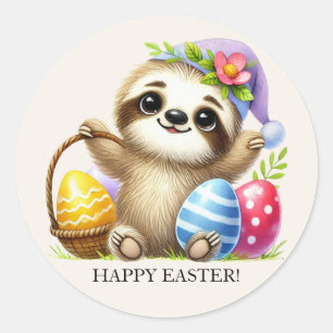 Cute Easter Eggs Sloth  Classic Round Sticker