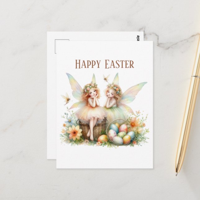 Cute Easter Fairy add text  Postcard (Front/Back In Situ)