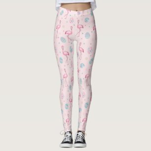 Cute Easter flamingo & painted eggs pattern Leggings