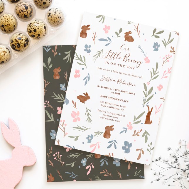Cute Easter floral rabbit little bunny baby shower Invitation (Creator Uploaded)