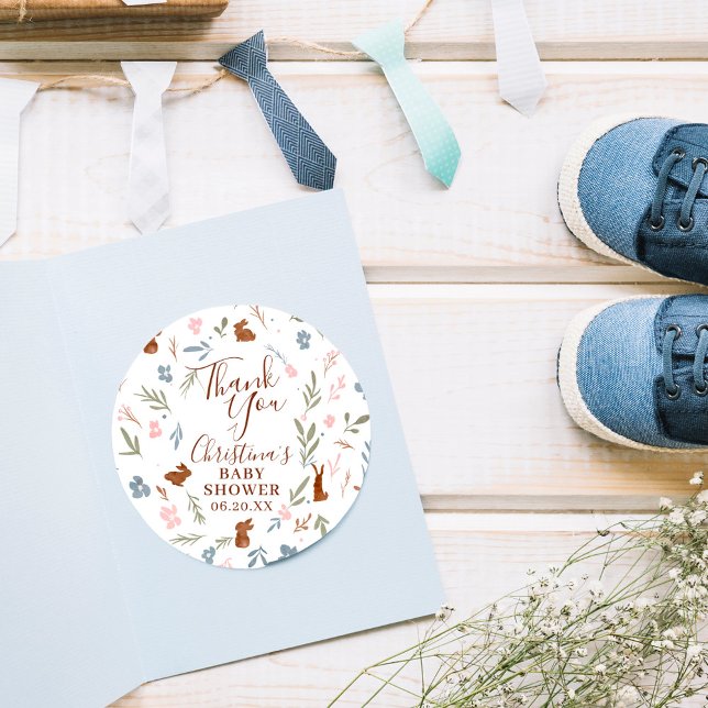 Cute Easter floral rabbit little bunny thank you Classic Round Sticker (Creator Uploaded)