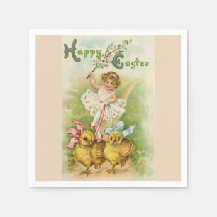 Cute Easter Girl and Chicks Napkin