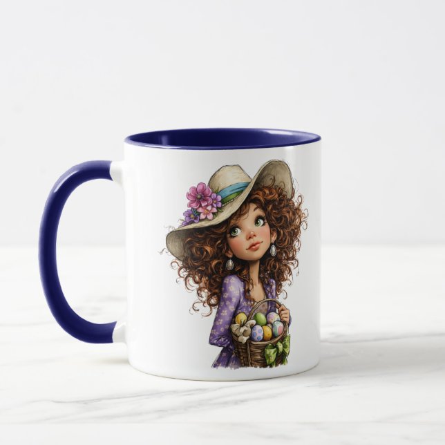 Cute Easter Girl with Eggs Spring Art Mug (Left)