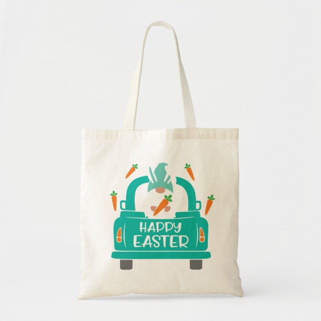 Cute Easter Gnome Carrots & Truck Happy Easter Tote Bag (Front)