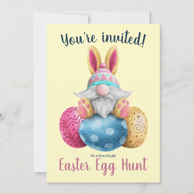 Cute Easter Gnome Egg Hunt Invitation (Front)