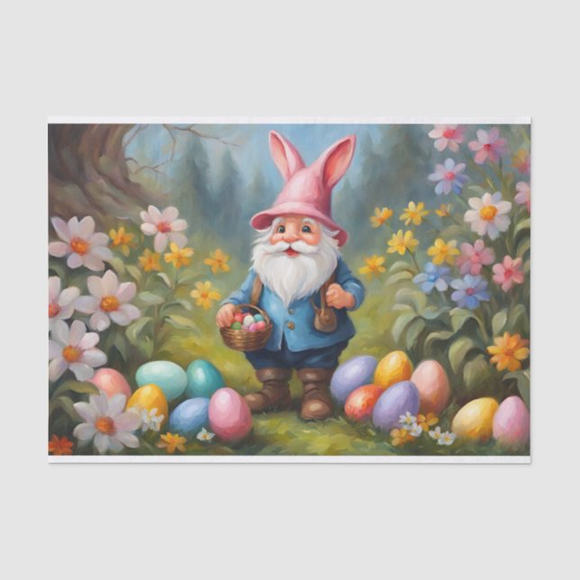Cute Easter Gnome in Spring Garden Illustration  Tissue Paper (Front)