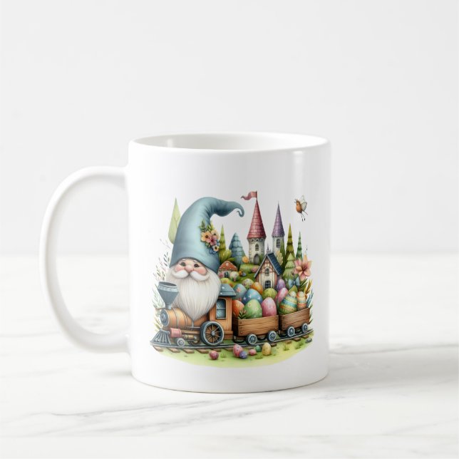 Cute Easter gnome train add monogram watercolor  Coffee Mug (Left)