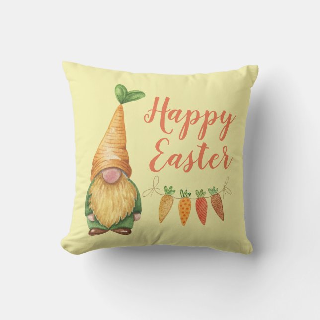 Cute Easter Gnome Yellow Throw Pillow (Front)