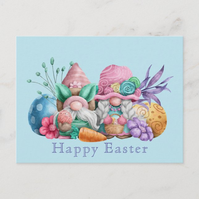 Cute Easter Gnomes Illustration Holiday Postcard (Front)