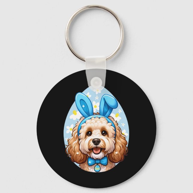Cute Easter Goldendoodle Doodle Bunny Ears Dog Des Key Ring (Front)