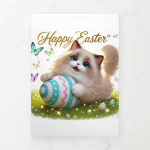 Cute Easter Greeting Card With Ragdoll Cat