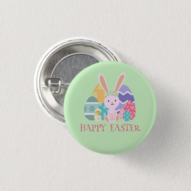 Cute Easter Group Eggs Happy Hoppy Easter day 3 Cm Round Badge (Front & Back)