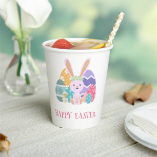 Cute Easter Group Eggs Happy Hoppy Easter day Paper Cups
