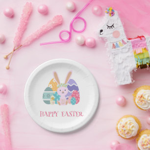 Cute Easter Group Eggs Happy Hoppy Easter day Paper Plate
