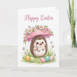 Cute Easter Hedgehog with Floral Umbrella Card