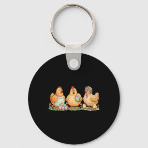 Cute Easter Hens Trio Farm Chicken Spring Holiday Key Ring