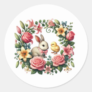 Cute Easter Holiday bunny chick Classic Round Sticker