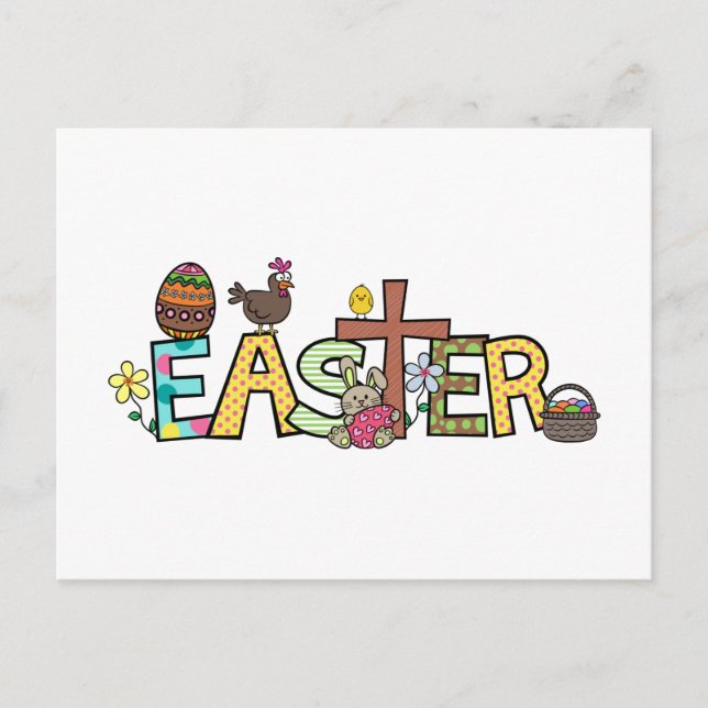 Cute Easter Holiday Celebration Text Postcard (Front)
