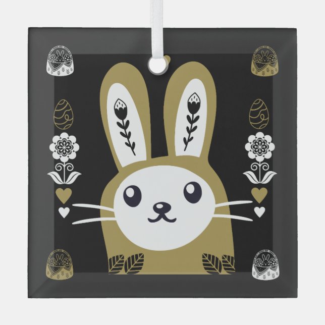 Cute Easter Holiday Rabbit Glass Tree Decoration (Front)