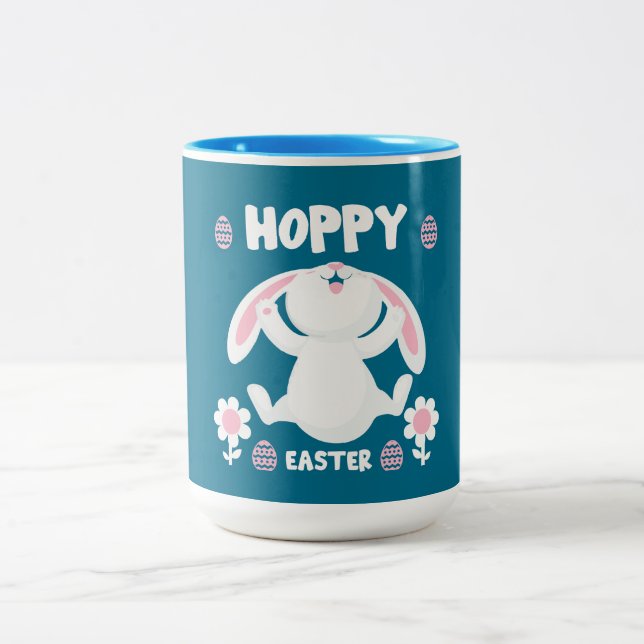 Cute Easter Holiday Rabbit Two-Tone Coffee Mug (Center)