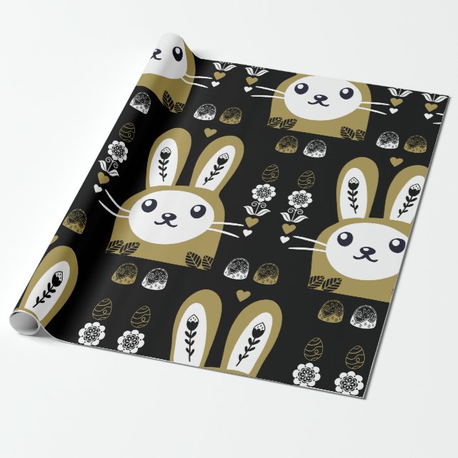 Cute Easter Holiday Rabbit Wrapping Paper (Unrolled)