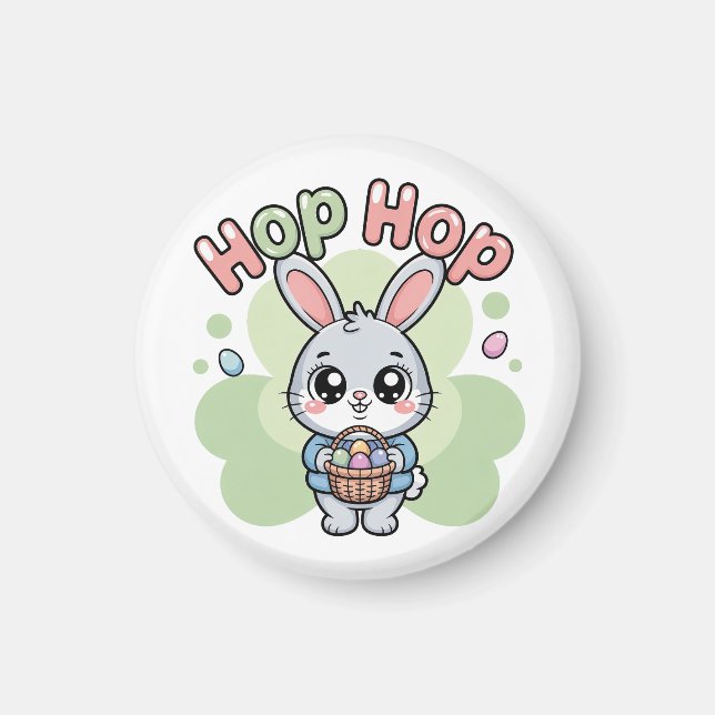 Cute Easter Hop Bunny Basket Artwork Magnet (Front)