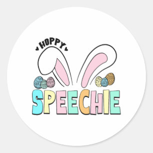 Cute Easter Hoppy Speechie Bunny Ears Classic Round Sticker